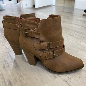 Brown suede booties chunky heel size 8.5